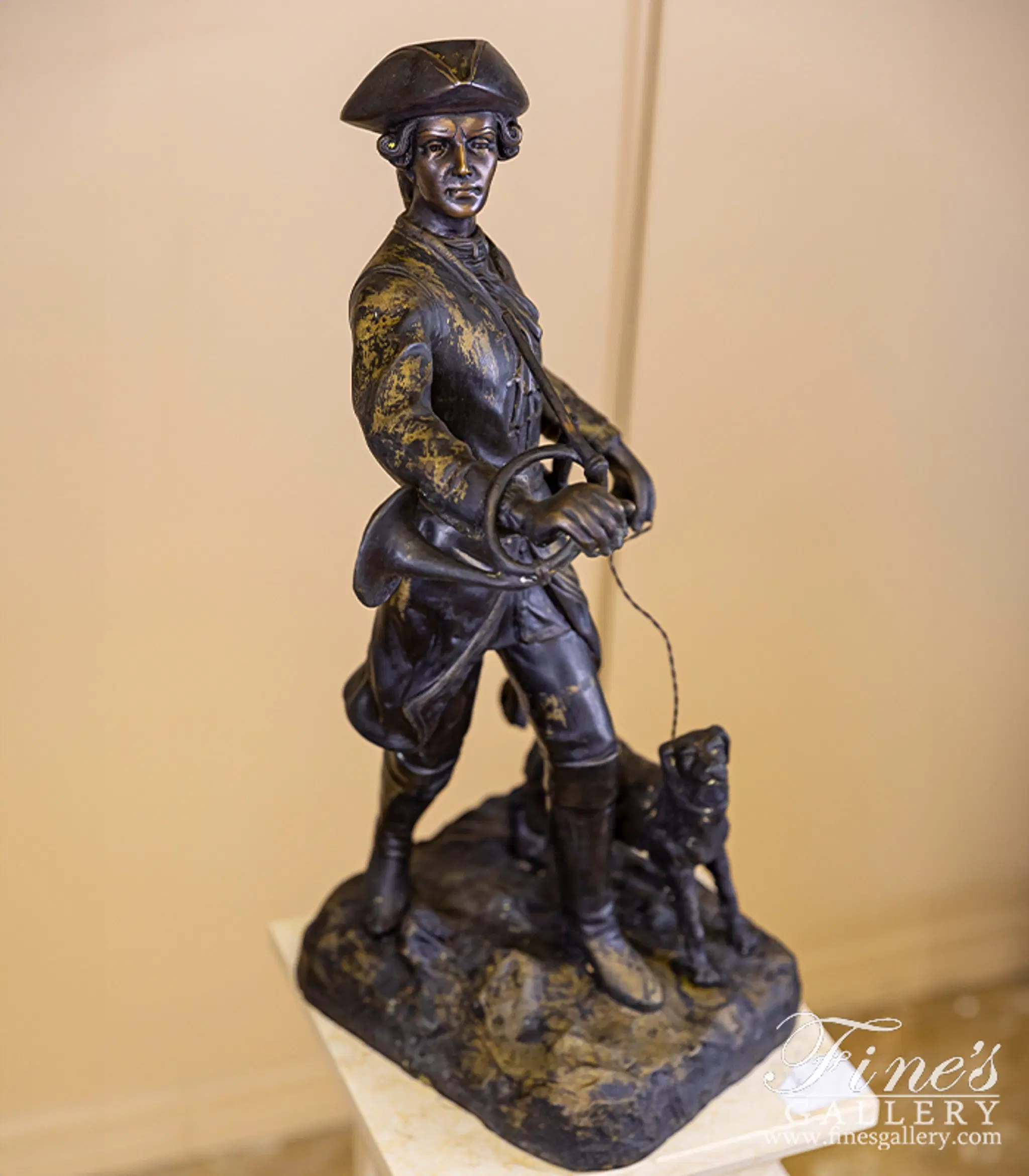 Bronze Statues - Colonial Man Fox Hunt In Bronze - BS-1046